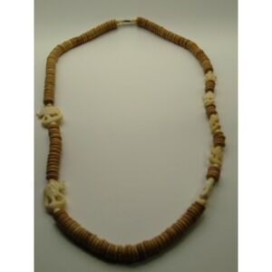 Vintage Necklace, Wood Beads And Carved Elefants, 31"‎ Inch Long